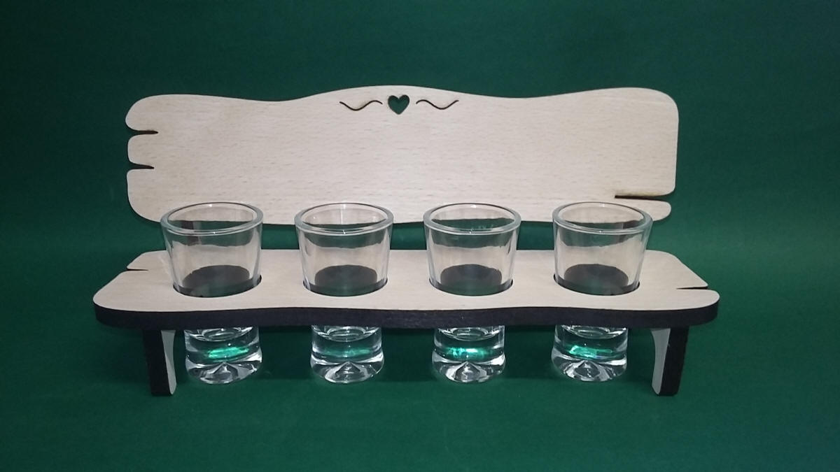 PIKUSA bænk med 4 glas