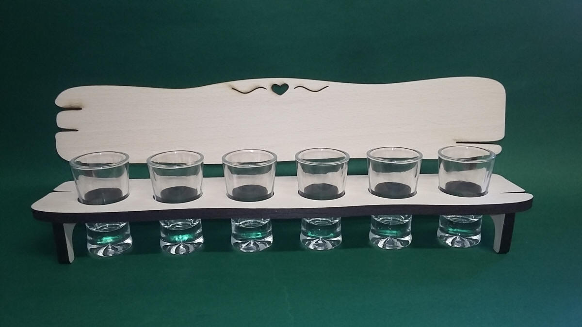 PIKUSA bænk med 5 glas